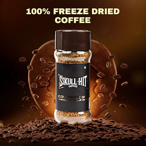 Image of SSKULLHIT Freeze Dried Instant Coffee Granules 100g | Premium Strong Blend Instant Coffee | Makes 50 Cups | 100% Pure | Rich Aroma | Premium Cafe Style Hot Or Cold Coffee At Home