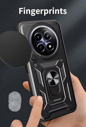 Image of Shockproof Back Case Cover for Realme 13 Plus 5G, Shockproof Realme 13 Plus Back Cover, Ring Case with Kickstand and Camera Protection Shutter - Black