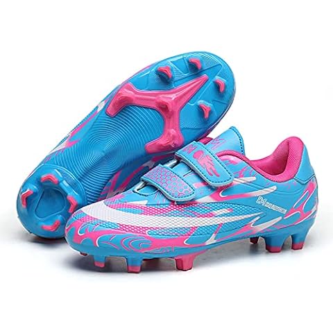 Kids Boys Girls Football Boots Convenient Hook and Loop Spikes Cleats Soccer Football Shoes Outdoor Firm Ground Training Shoes Competition Shoes (Little Kid/Big Kid Pink 30 Cover