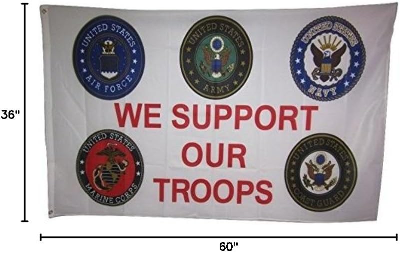 3x5 We Support Our Troops 5 Branch Knitted Nylon Flag 3'x5' Brass Grommets