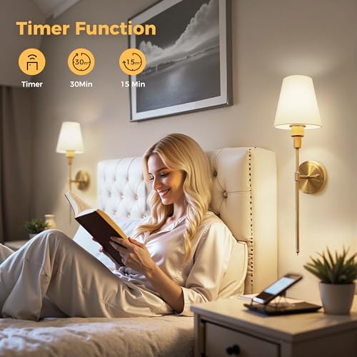 DORESshop Battery Operated Wall Sconce Set of 2, Wireless Wall Light Easy to Install, 15 Color Rechargeable Wall Sconces, Sconce Wall Decor Set of 2 for Bedroom, Living Room, Gold, 24.6in by DORESshop - Image 8