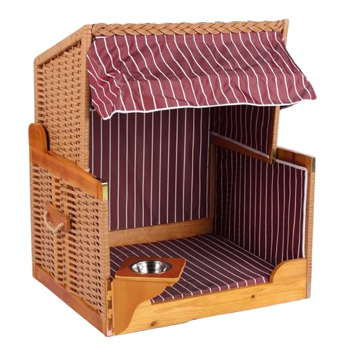 MR. DEKO® Hundestrandkorb Wacholder PE Beige | Dessin rot gestreift |...