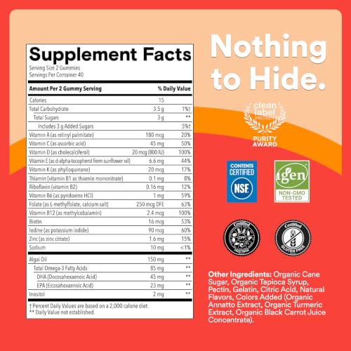 Image of SmartyPants Kids Multivitamin Gummies, Omega 3 (DHA /EPA), Vitamins D3, C, B12, B6, Vitamin A, K & Zinc, Gluten Free, Three Fruit Flavors (40 Day Supply), 80 Count (Pack of 12)