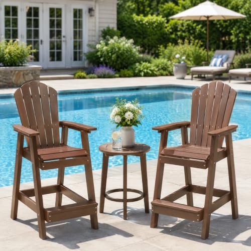 Image of Psilvam Tall Adirondack Chair 1PC, Poly Lumber Outdoor Bar Stools, Brown
