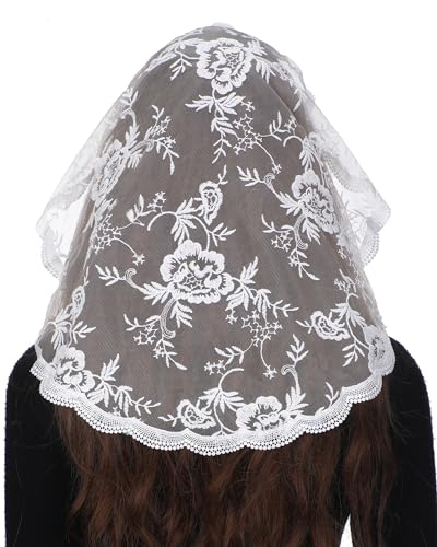 Mantveil Catholic Church Veils for Women: Princess Style Flower Embroidered Lace Chapel Veil Mantilla Latin Mass Head Covering
