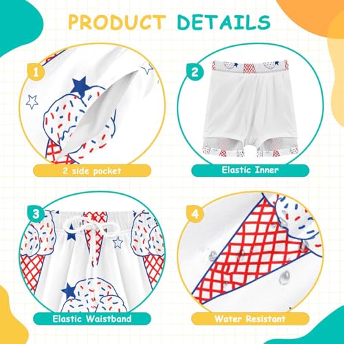 Ice Cream American Stars Boys Swim Trunks with Compression Liner Quick Dry Bathing Bottom Kids Beach Shorts4