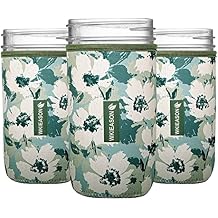 WKieason Wide Mouth Mason Jar Neoprene Sleeve 16-24OZ Mason Jar Sleeves Coat Cover 24OZ/Green flowers