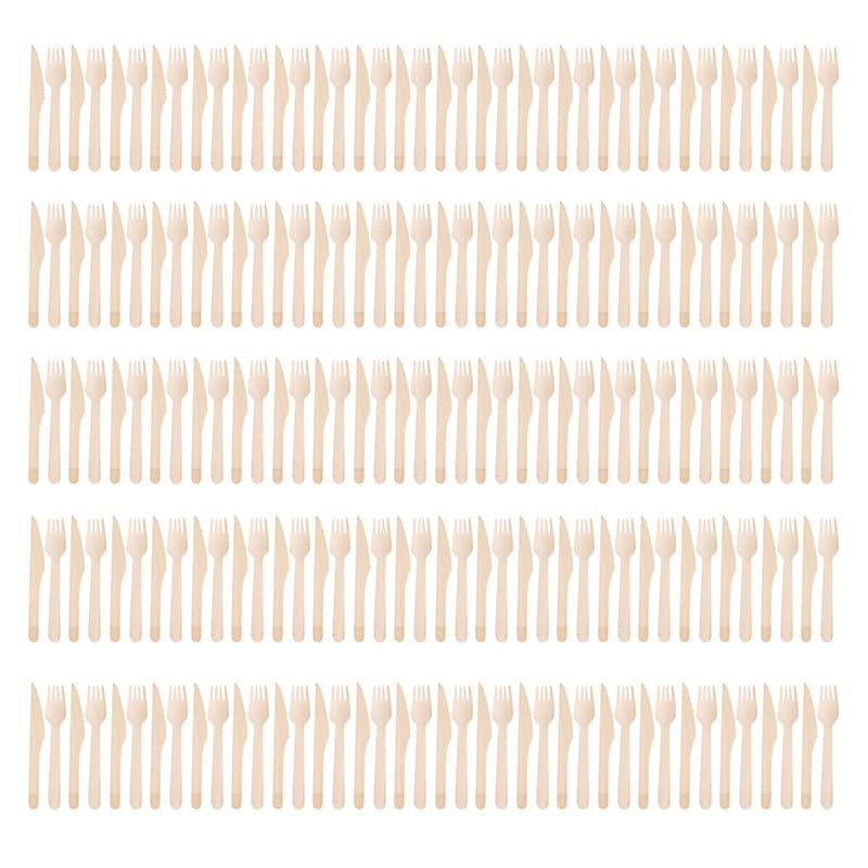 Kingke(Pack of 100) Disposable Wooden Cutlery Set Wedding Birthday Party Tableware Environmentally Friendly Outdoor Supplies