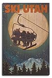 Ski Utah, Ski Lift and Full Moon Birch Wood Wall Sign (10x15 Rustic Home Decor, Ready to Hang Art)
