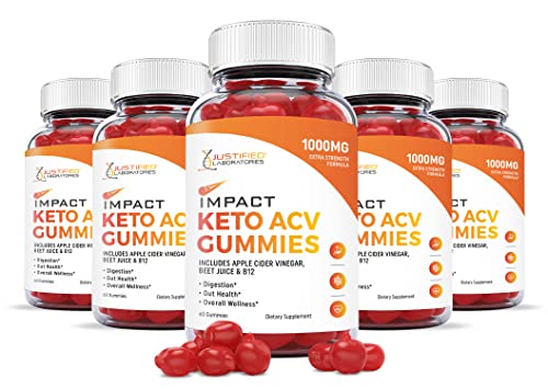 Justified Laboratories (5 Pack) Impact Keto ACV Gummies 1000MG with Pomegranate Juice Beet Root B12 300 Gummys