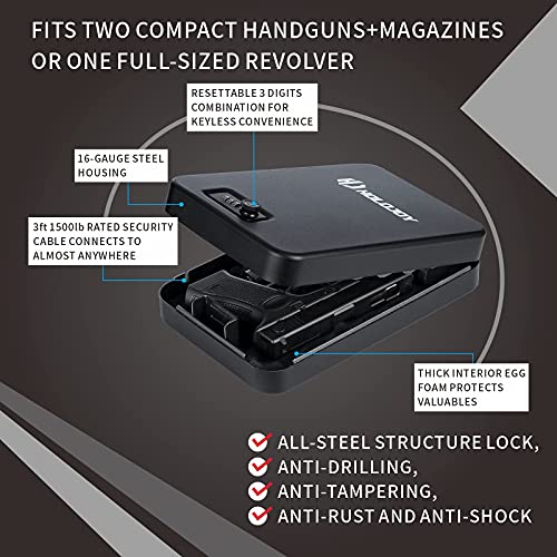 Holojoy Pistol Safe,Handgun Lock Box,Lockbox For Guns And Valuables,Portable Security Case Travel Gun Safe For Cars,Home (Dial Lock Xl With Cleaning Kit),11.42" X 7.48 "X 2.56" #TOP2