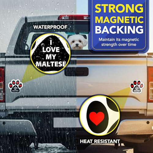 Image of Magnet Me Up I Love My Maltese 5x5 Inches Magnetic Decal for Cars, Trucks and SUVs - Pawprint Shape Car Magnet Ideal Accessories Gift for Dog Lover, UV Printed Weatherproof Vinyl, Made in USA
