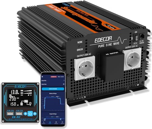 EDECOA Inversor Onda Pura 3500w convertidor de Corriente con Modo Eco y Pantalla LCD Transformador de votaje para Coche Caravana camion Placas solares (3500w 12v Mando USB Pro)