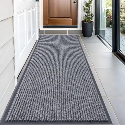 OLANLY Front Door Mat Indoor Outdoor Entrance, Waterproof Heavy Duty Doormat, Fade Resistant, Low Profile, Easy Clean Patio Porch Welcome Floor Mats for Entry, 59x23, Grey
