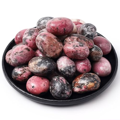 Image of Polished Stone Set Rhodonite Crystals, 0.8 inch Handpicked Tumbled Gemstones Rocks, Pebbles for Reiki, Chakra, Healing, Home Decor