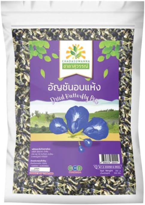 ชาดาสุวรรณ์ Authentic Dried Butterfly Pea Flowers - Whole Blue Pea Blossoms for Herbal Tea, Culinary Coloring, and Beverage Crafting (500g)
