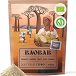 NaturaleBio Organic Baobab Powder 450g. High Fibre & Vitamin C superfood Powder. Supports Immunity, Digestion & Skin Health. Raw African Baobab Fruit Pulp. Vegan & Non-GMO.