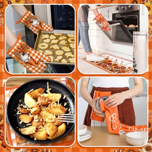 Fourluoo 10 Pcs Fall Kitchen Decor Set Fall Kitchen Towels and Rugs Oven Mitts and Pot Holders Autumn Decor for Women Mom Gift Cooking Baking Grilling by Fourluoo - Image 2