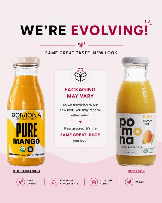 Image of Pomona Organic Juices Pure Mango Juice, 8.4 Ounce Bottle (Pack of 12), Cold Pressed Organic Juice, Non-GMO, No Sugar Added, Not from Concentrate, Gluten Free, Kosher Certified, Preservative Free