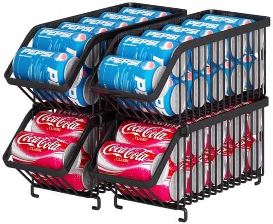 Generic 4 Pack Stackable Soda Can Organizer Dispenser, soda can organizer for Refrigerator. Canned Food Storage Rack for Fridge, Pantry, Kitchen, Countertops, Cabinets, Black, 40length
