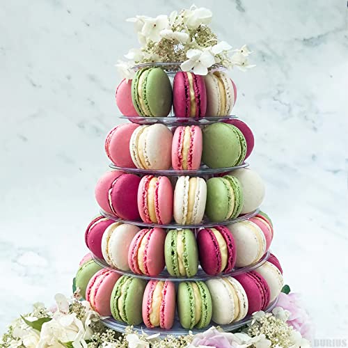 Burius 6 Tier Round Plastic Macaron Tower Stand Macarons Holder - Macaroon Cake Tower Display Stand For Dessert Display - Macaroon Tower Stand Cake Display Tier Round Stand For Wedding, Birthday Party #TOP5