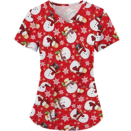 Blusa feminina outono verão Scrub casual férias natal manga curta gola V blusa gráfica para mulheres