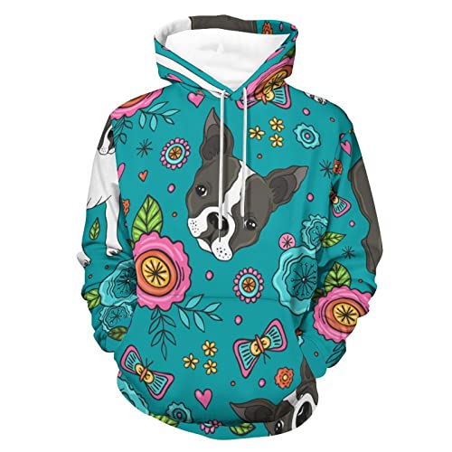 Hoodie Fleurs Bouledogue UMENG - Sweat à capuche unisexe imprimé et confortable, taille S