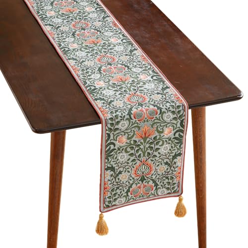 ISAENNE Designer French Green Elegant Linen Table Runner 102 Inches Long,Colorful Flower Pattern Soft Table Runners for Dining Tables,Thanksgiving,Kitchen Tables,Christmas,12"*102"-Naples B by ISAENNE - Used condition - US$25.71