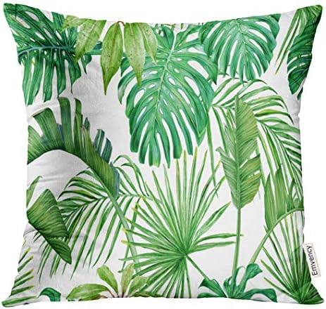 VANMI Throw Pillow Cover Green Leaf Tropical Leaves Monstera Strelitzia Palms Watercolor Frond Holiday Decorative Pillow Case Home Decor Square 20x20 Inches Pillowcase