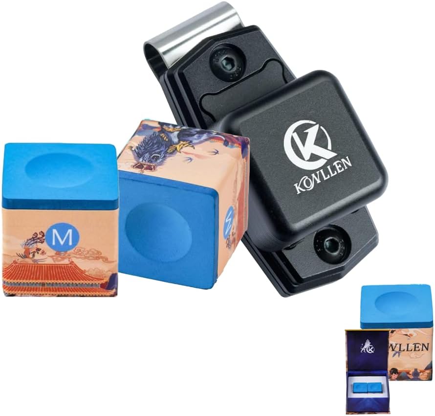 KONLLEN Pool Cue and Billiards Chalk Holder(Chalk Nano Technology Billiard Chalk Outstanding Performance, Reduce Miscue, Durable, Low Deflection and Portable Metal Magnetic Pool Cue Chalk Holder)