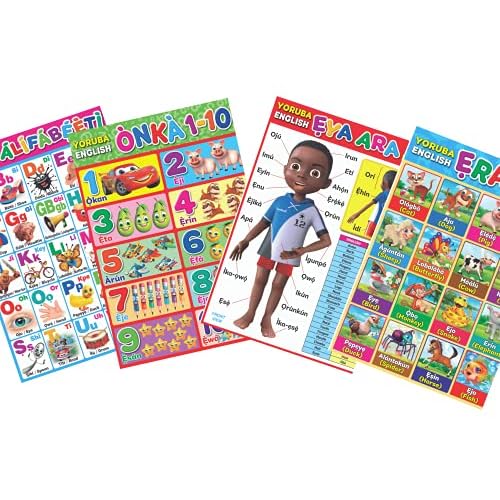 Yoruba Educational Posters for Children, Toddlers, Adults |A3 Size| 4 Pack |Premium Gloss Laminated |Home Schooling, Wall Prints |Yoruba Resources