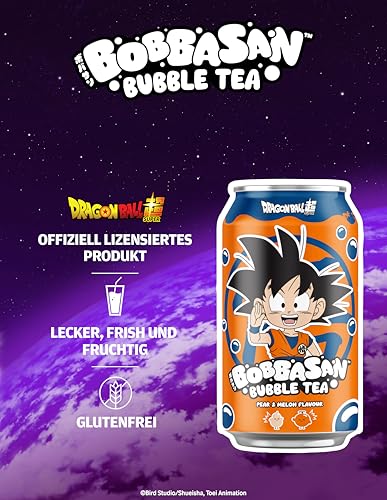 BOBBASAN Dragon Ball Bubble Tea Birne & Melone – Offiziell lizenziert – Erfrischender Bubble‑Tea mit Tapioka-Perlen – 1 x 320 ml