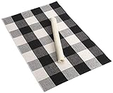 Buffalo Check Rug Woven Farmhouse Kitchen Rug with Anti Slip Mat Black White Buffalo Plaid Rug Washable Checkered Cotton Mat Porch Area Rug for Outdoor Patio Decor,23.6