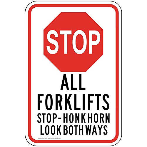 Panneau réfléchissant Stop Forklifts haute visibilité avec trous centraux
