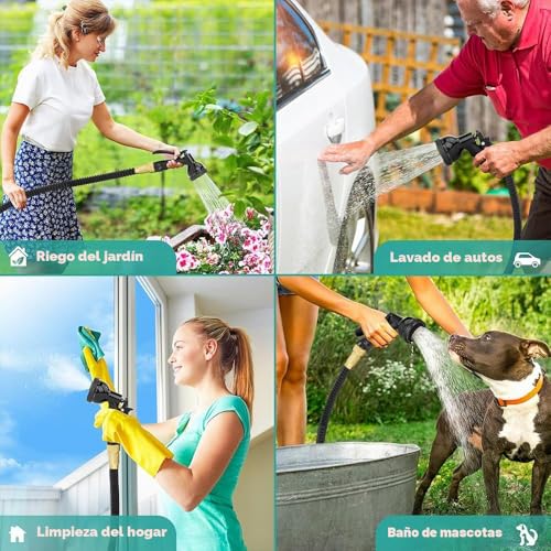 Miniatura 7 de Manguera Jardin Extensible,Mangeras Jardineria Flexible 15 Metros,Manguera Extensible Con Conectores 3 4 Y 1 2 , Mangeras Flexible Con 8 Funciones De Riego,Para Jardineria,Césped,Limpieza De Coches