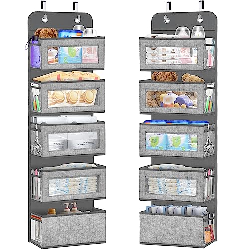 Image of homyfort 1Pack 10 Side Pockets Over The Door Organizer, Hanging Storage Diaper Organizer with 5 Large Clear Window for Nursery,Baby Kids,Bathroom,Closet,Pantry
