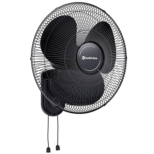 Comfort Zone 16-Inch Oscillating Wall Mount Fan – Quiet 3-Speed