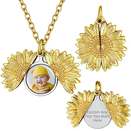 Supcare Colgante Personalizado Mujer con Foto Dentro Collar Flor Girasol Chapado en Oro 18K Joyería Preciosa Memorial Cumpleaños Aniversario