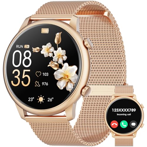 Smartwatch Damen, 1.39" Zoll Touchscreen Smart Watch mit Bluetooth Anrufe, Uhr Damen Herren mit 140+ Sportmodi SpO2 Pulsuhr Schlafmonitor Schrittzähler, Armbanduhr für Android iOS