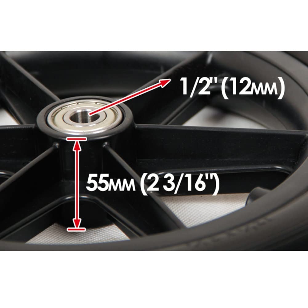 12 1/2x2 1/4 Zestaw kółek do wózków inwalidzkich, 12-calowe małe solidne tylne koła zamiennik na wózek inwalidzki, łożysko 1/2" (12 mm), 2 szt. (kolor: czarny, rozmiar: 12 1/2x2 1/4)