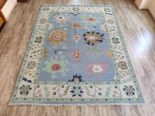 Hand-Knotted Floral Area Rug, Lavender Purple with Multicolor Border, Traditional Oriental Design