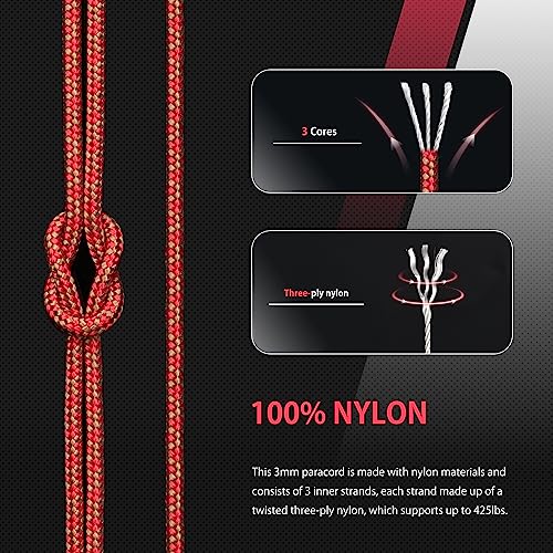 Abma Cord Paracord 425 lbs 3mm 100% Nylon 30M - Coyote Brown & Red, Diamond-coyote Brown & Red, 30 Meters - Image 3