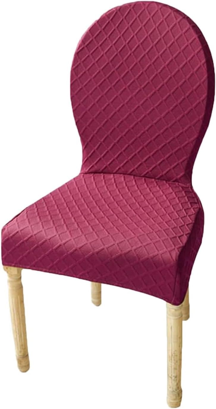 Round Back Accent Dining Chair Covers Stretch Curved Back Dining Chair Cover Without Arms Solid Wood Legs Modern Oval Side Chair Cover for Kitchen/Hotel/Banquet ( Color : Wine Red , Size : 2PCS )