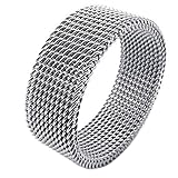 Beauneo Joyeria Anillo de Hombres, Anillo de Mujeres, Acero Inoxidable, Anillo de Banda de Malla de tamiz Flexible, Plata - Gr. 62