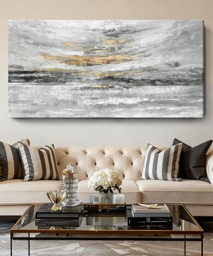 Nicetop 58x29" Modern Minimalist Black & White Abstract Coastal Wall