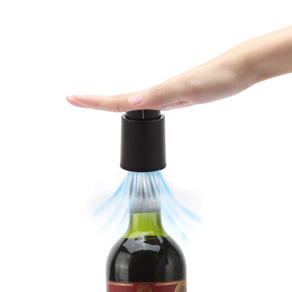 MJNDHB Black ABS Vacuum Wine Bottle Stopper Sealed Storage Vacuum Memory Wine Stopper Push Style Wine Corks Bar Tools