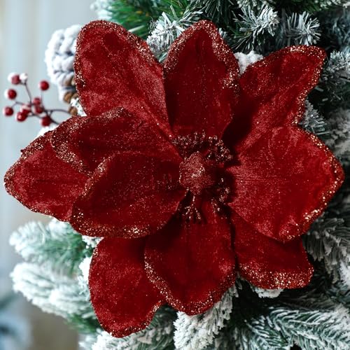 8 Pcs Large Christmas Flower Magnolia Flowers Christmas Tree Deco...