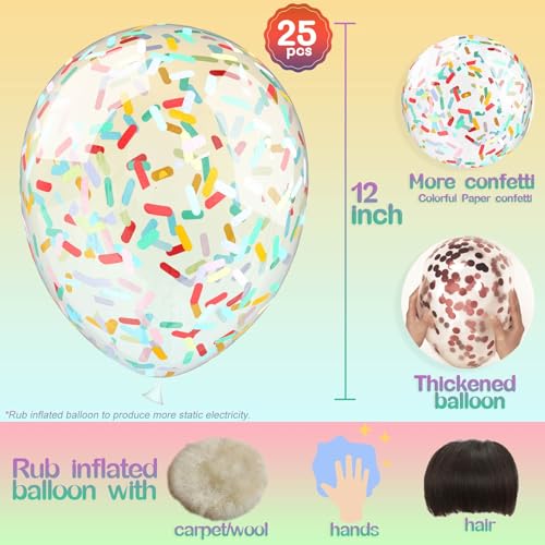 Image of 25 Pcs Rainbow Confetti Balloons, 12 Inch Thickened Clear Latex Balloon with Confetti Inside for Birthday Party Baby Shower Graduation Engagement Bridal Shower Decorations Supplies (Long Confetti)