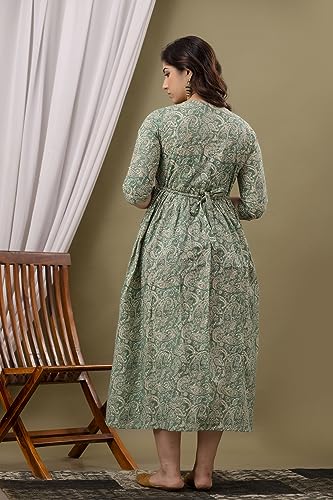 Image of Maternity Feeding Kurti for Women | Cotton Blend Anarkali Dress with Nursing Zip for Pre & Post Pregnancy