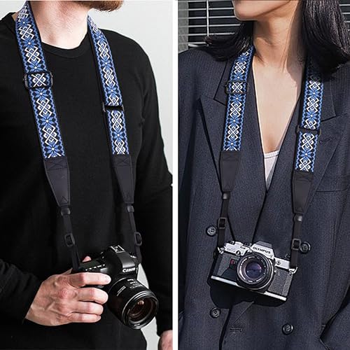 Image of Padwa Lifestyle Adjustable Camera Strap - 1.5 inch Full Grain Leather Ends Camera Straps for Photographers, Adjustable Neck Shoulder & Crossbody Cotton Strap Quick Release for Cameras and Binoculars